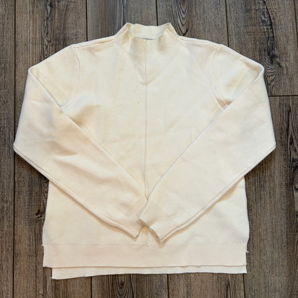 By Design Cream Mock Neck Knit Sweater | Size S | Small Flaw